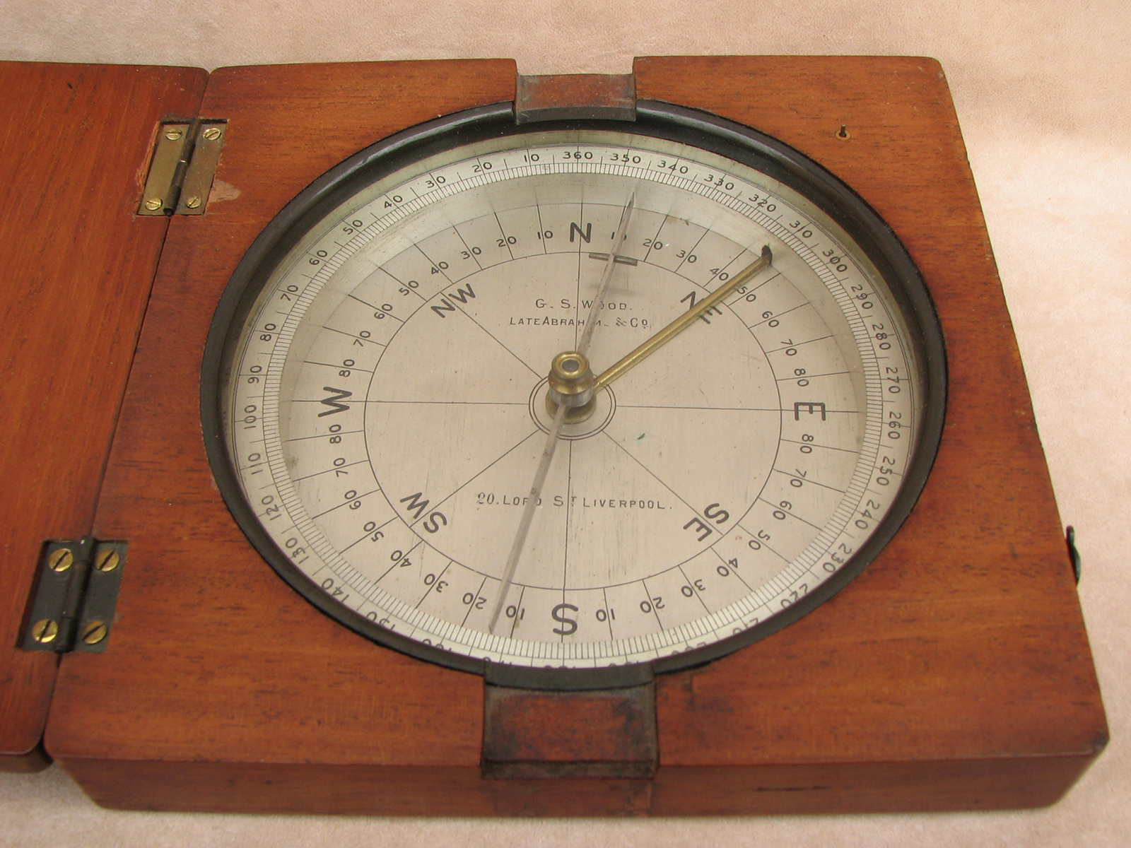 Large surveyors compass signed G.S.Wood. Late Abraham & Co